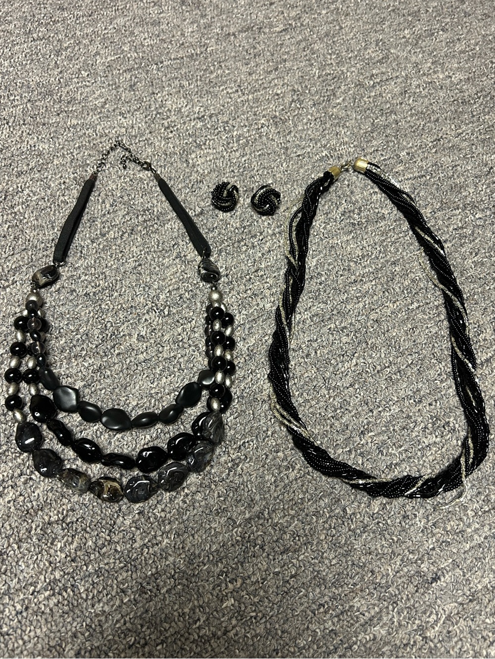 Vintage Black and Silver Costume Jewelry Set